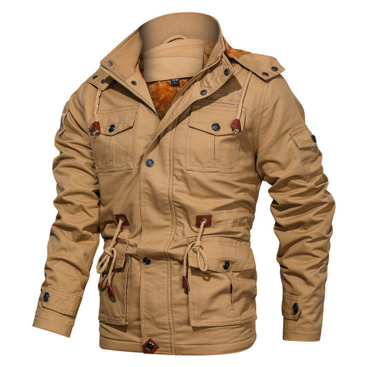 Military Style Cotton Jacket for Men with Fleece Lining