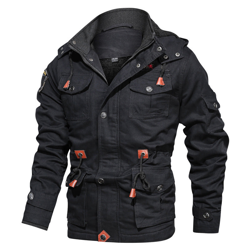 Military Style Cotton Jacket for Men with Fleece Lining