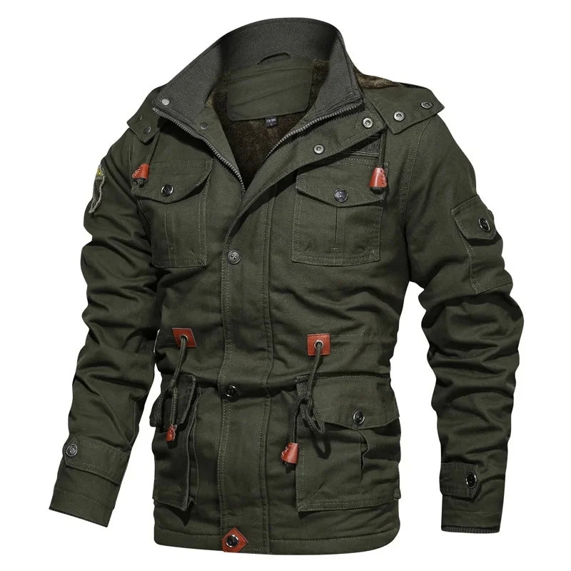 Military Style Cotton Jacket for Men with Fleece Lining