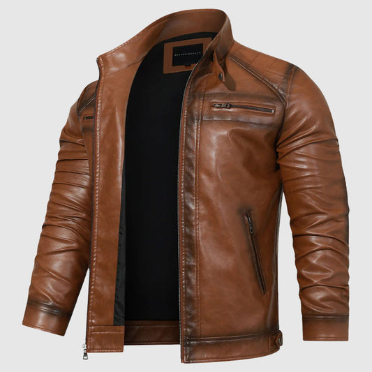 Vintage Brown Slim Fit Leather Jacket
