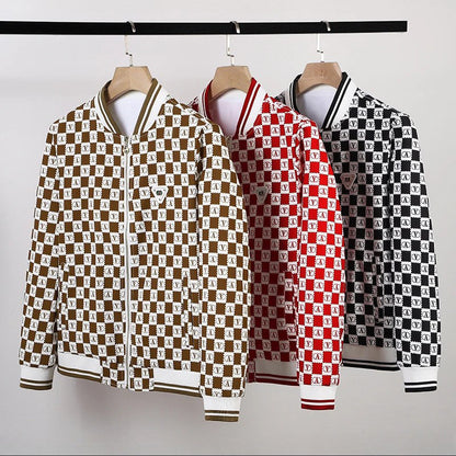 Alessandro Veneti Retro Checkerboard Bomber Jacket