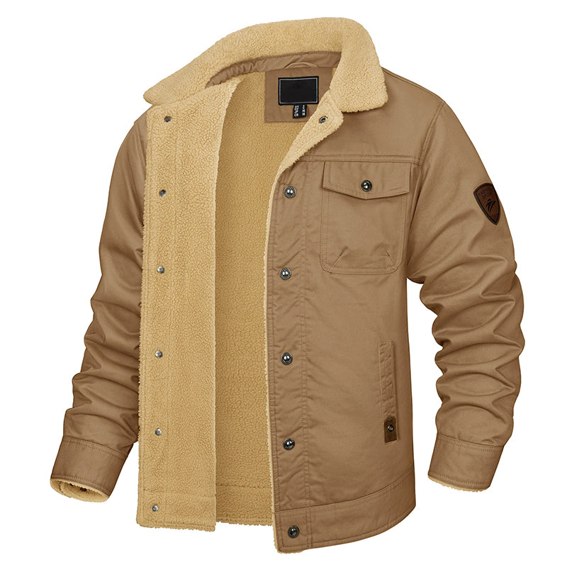 Cotton Cargo Jacket for Men with Fleece Lining