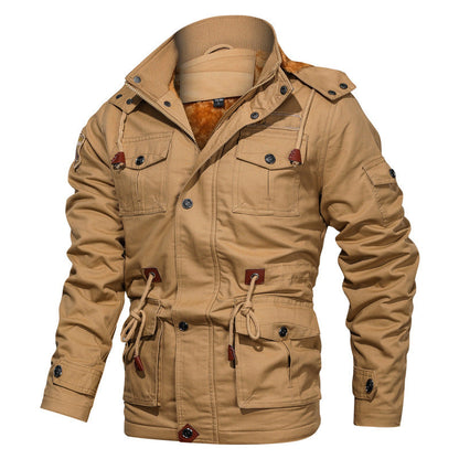 Military Style Cotton Jacket for Men with Fleece Lining