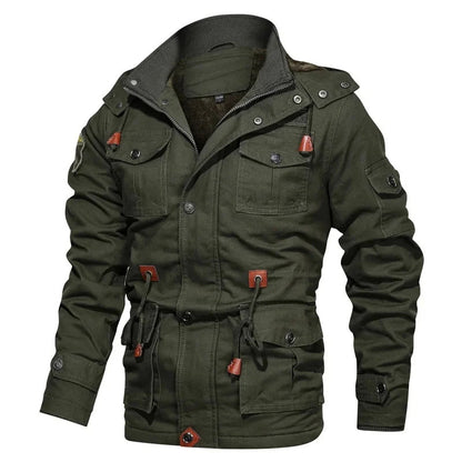 Military Style Cotton Jacket for Men with Fleece Lining