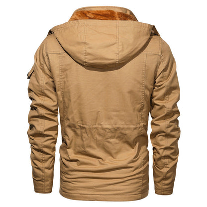 Military Style Cotton Jacket for Men with Fleece Lining