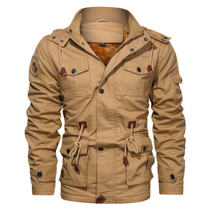 Military Style Cotton Jacket for Men with Fleece Lining
