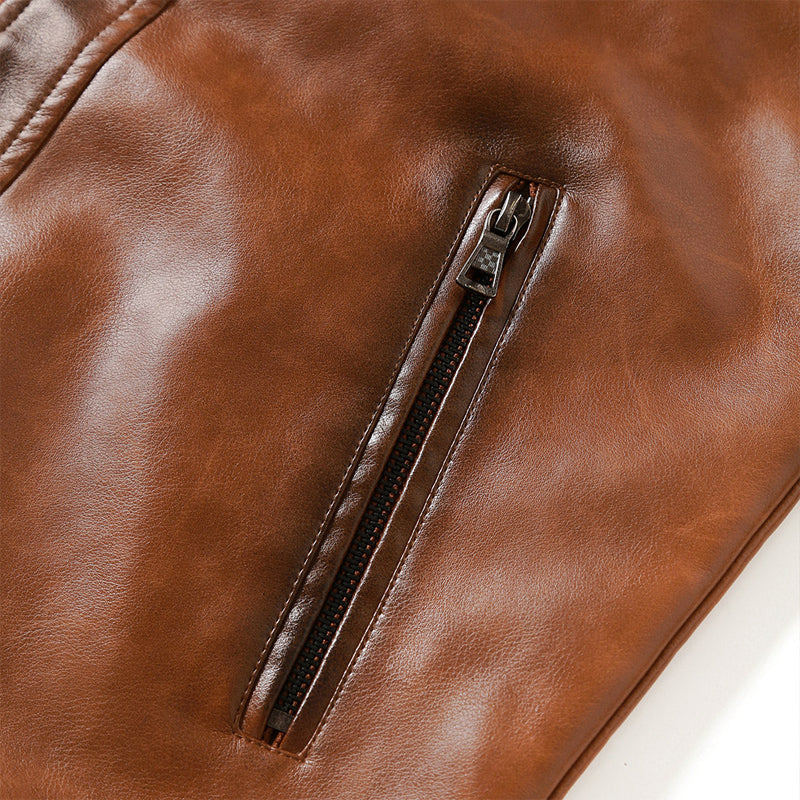 Vintage Brown Slim Fit Leather Jacket